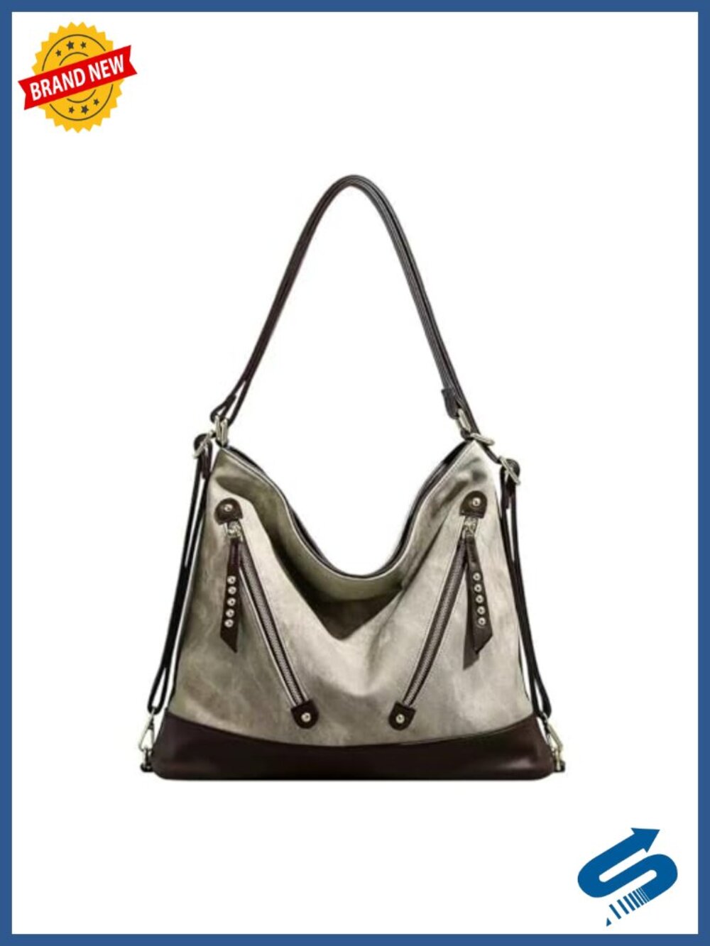 Large Capacity PU Leather Tote Handbag with Adjustable Straps Convertible to